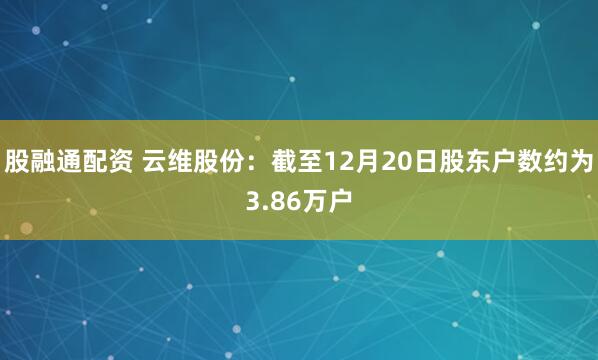 股融通配资 云维股份：截至12月20日股东户数约为3.86万户